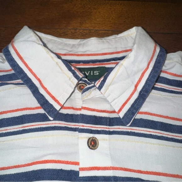 ORVIS White Textured Blue Orange Striped Short Sleeve Button Up Shirt Mens L - Picture 7 of 11